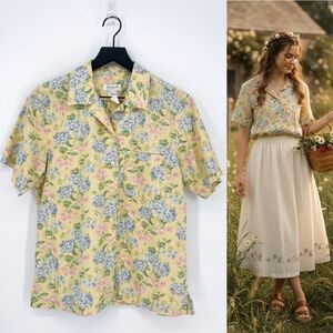 Vintage Jones NY Pastel Cottagecore Linen Blend Button Down Top Medium